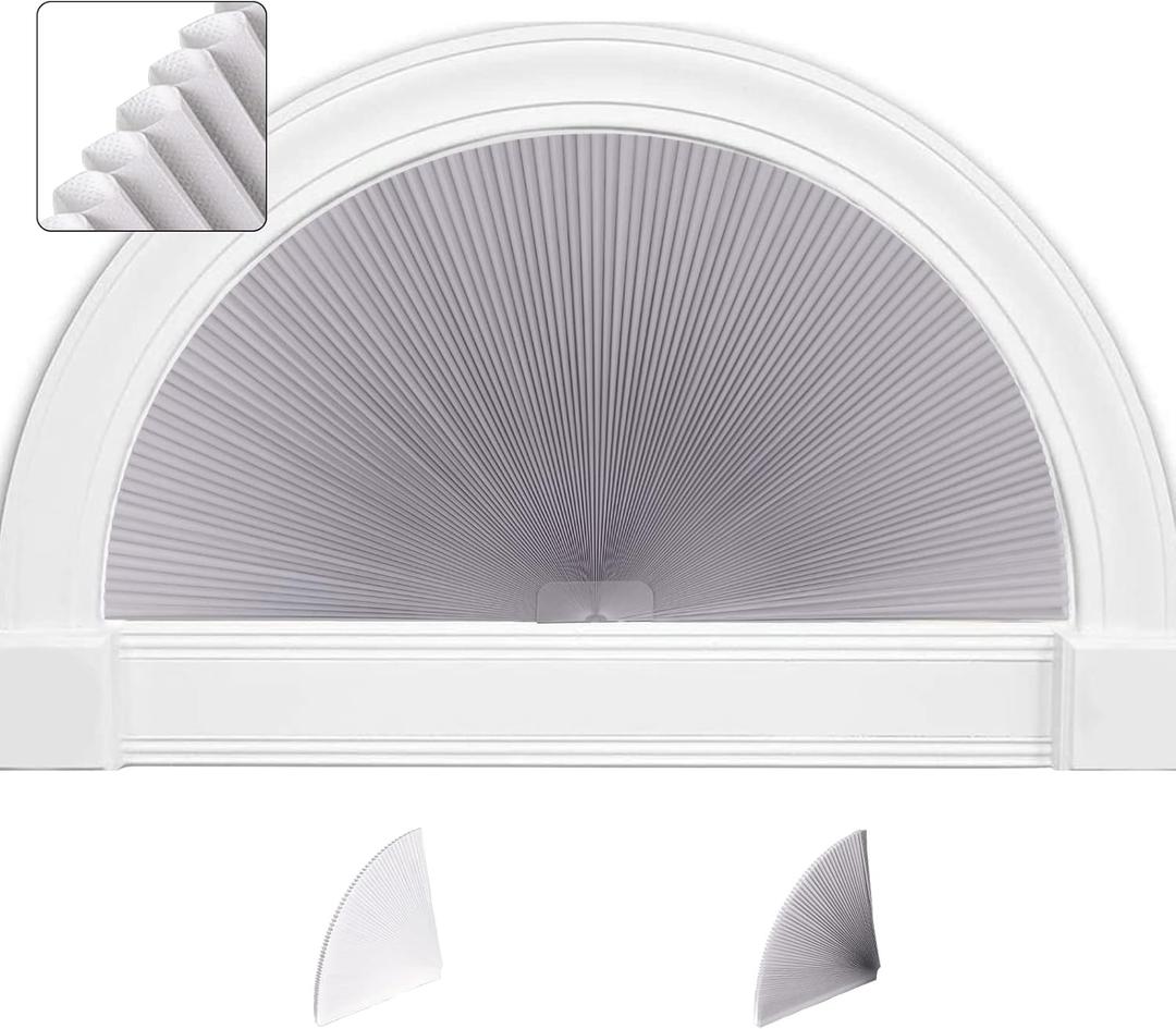 SEEYE Arch Window Shades, Light Filtering Pleated Fabric Blinds (Radius: 24'') Half Circle Cellular Cordless Semicircular Blinds with No Tools, Half-Round Shade Easy to Cut and Install, 2-Pack