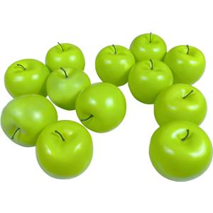 Artificial Apples, Set of 12 Fake Fruits for Home Decor - Realistic Faux Apple Kitchen Counter Decor, Table Centerpiece Bowl Fillers Decorations - Green