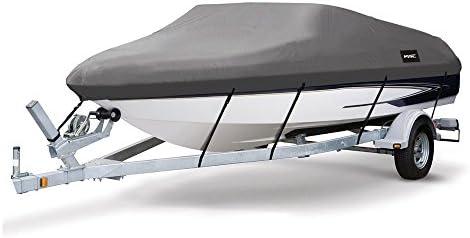 MSC Heavy Duty Oxford Ployester Made Trailerable Boat Cover,Fits V-Hull,Tri-Hull, Runabout Boat Cover (Model A - Length:14'-16' Beam Width: up to 68", Dark Gray)