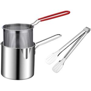 Cabilock Deep Fryer with Basket 4.7 Inch Compact Frying Pot with Perforated Strainer for French Fries Fish Shrimp Chicken Wings Kitchen Appliance (23.5X4.5X1.5CM)