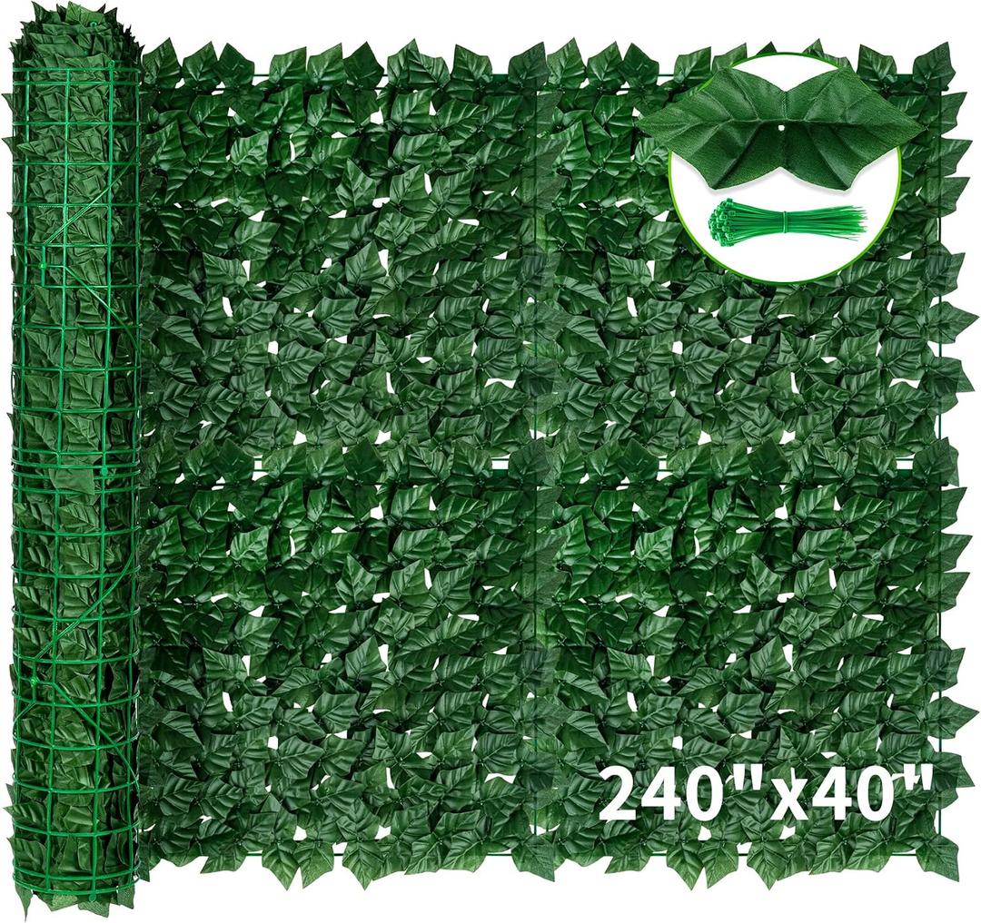 KASZOO Artificial Ivy Privacy Fence Screen 240"40" - UV-Anti Dense Faux Ivy Greenery Backdrop Fence Panels for Patio, Balcony, Garden, Backyard Indoor Outdoor Decor