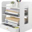 Desk Organizer, 3-Tier File Organizer for Desk with Drawer, Letter Tray Paper, Desktop Document Sorter for Letter, File Folder Holder for Office, Home or School- White MLT002W3
