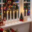 White Flameless Window Candles, Battery Operated Taper Candles, 6 Pcs Christmas LED Candlesticks, Acrylic Christmas Flickering Candlelights with Remote Timer H9.45