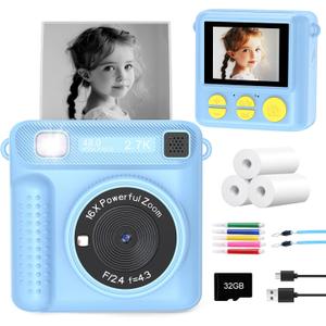 Kids Instant Print Camera - Christmas Birthday Gifts for Girls Boys, Instant Cameras That Print Photos for 4 5 6 7 8 9 10 Year Old Girl Birthday Gift with 32GB SD Card (Blue)