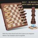 2 in 1 Magnetic Chess Set & Checkers Board Game, 15" Wooden Folding Chess Board with 2 Extra Queens, Portable Travel Chess Set with Pieces Storage Slots, Beginner Chess Board Game for Adults & Kids
