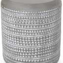 Benjara Outdoor End Table, 16 Inch Round Gray Faux Concrete w White Pattern