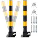 Zonon 2 Pcs Spring Parking Post Barrier, Folding Heavy Metal, Lock, Black