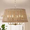 20" Rattan Large Boho Chandelier Ceiling Light Fixture, 6-Light Farmhouse Wicker Hand-Woven Chandelier Rattan Ceiling Pendant Light Fixture for Dining Room Bedroom Hallway Kitchen Island(Gold)