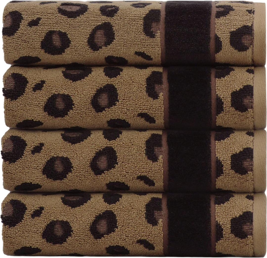 COTTON CRAFT Hand Towels - Set of 4 Animal Print Cheetah Leopard Africa Safari Decorative Hand Towel - 100% Cotton Jacquard Luxury Guest Towel - Soft Quick Dry Absorbent Bathroom Face Towel - 16 x 28 (4 Pack Hand Towel)