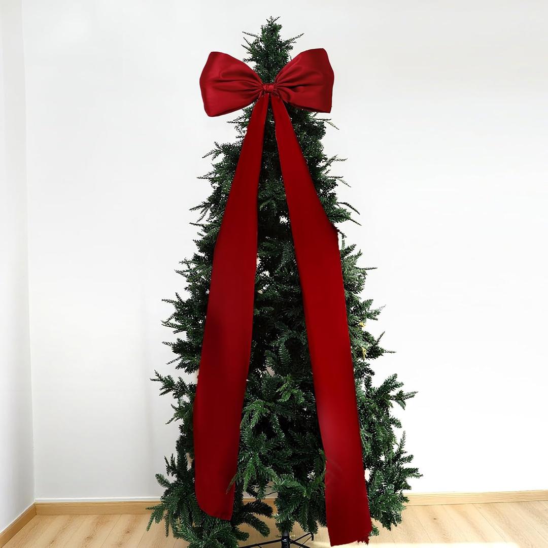 Daifunli 24 x 79 Inches Extra Large Wine Red Satin Bows for Coquette Room Decor Giant Bow Birthday Party Decorations for Home Wall Valentine's Spring Wedding Baby Shower Party Decor