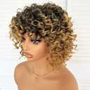 Short Loose Curly Afro Wigs 6 Inch Ombre Blonde Big Bouncy Kinky Curly Bob Wig with Bangs for Women Synthetic Heat Resistant Full Hair Wig