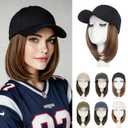 Rich Choices Hat Wigs for Women,Black Baseball Cap with Hair Extensions for Women,Short Bob Hairstyle Caps with Hair Attached Adjustable Baseball Cap Wig 6 Inch-Highlighted Dark Brown Hair