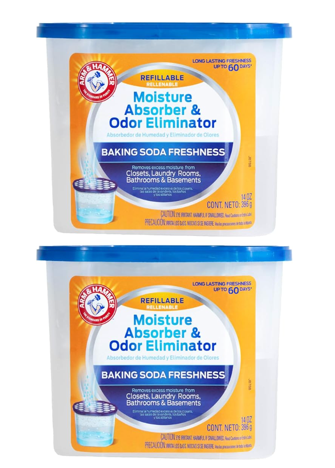 2 Packs Arm & Hammer Fragrance Free Refillable Moisture Absorber and Odor Eliminator 14 oz. Tub