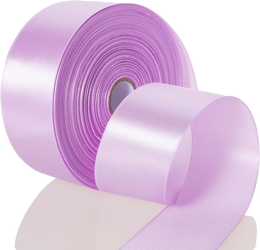 50 Yards 1 1/2 Inch Lilac Satin Ribbon, Single Face Polyester Solid Color Craft Fabric Ribbon for Handmade Roses, Gift Wrapping, Bouquets, Wedding, Christmas, and Party Decoration