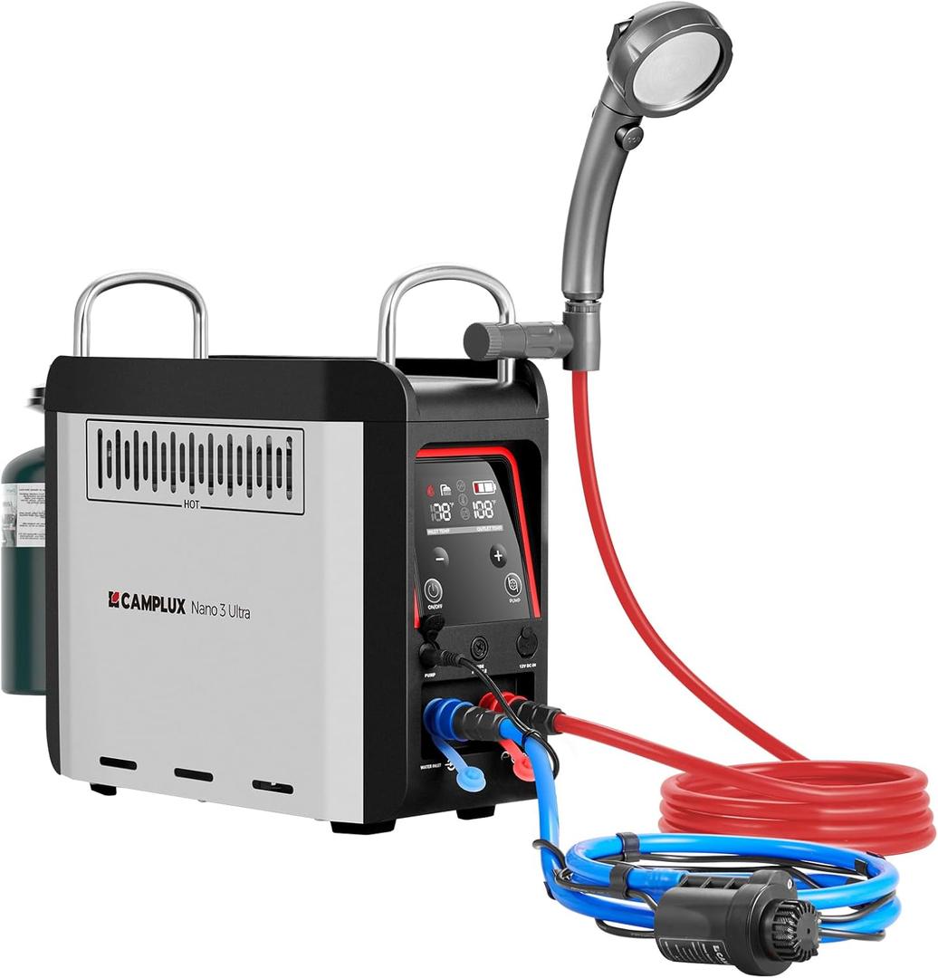 CAMPLUX Nano 3 Ultra, Constant Temperature Portable Propane Water Heater, Rechargeable Water Heater & Shower Pump, CSA Certified Safety, Propane Camping Shower, for RVs, Hiking, Fishing & Glamping