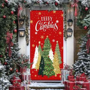 Christmas Door Cover Xmas Tree Snowflake Merry Christmas Front Door Porch Cover Banners for Winter Xmas New Year Holiday Party Decor 70.8 x 35.4 Inch