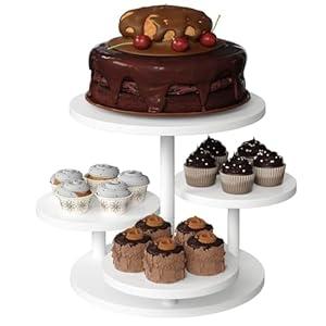 4 Tier Cupcake Tower Stand for 50 Cupcakes, 360° Rotating Wood Cake Stand, Elegant Shabby Chic Cake Stand for White Wedding, Bridal Shower, Baptism & Classy Dessert Table Display, White