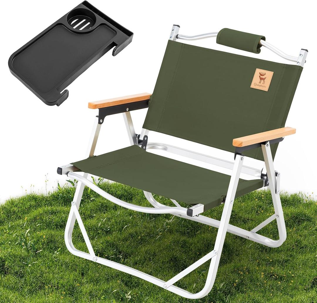 Camping Chair, Folding Aluminum Camping Chair with Side Table, Portable & Lightweight for Outdoor Camping, Picnic, Lawn, Fishing, Supports 265lbs (Green)