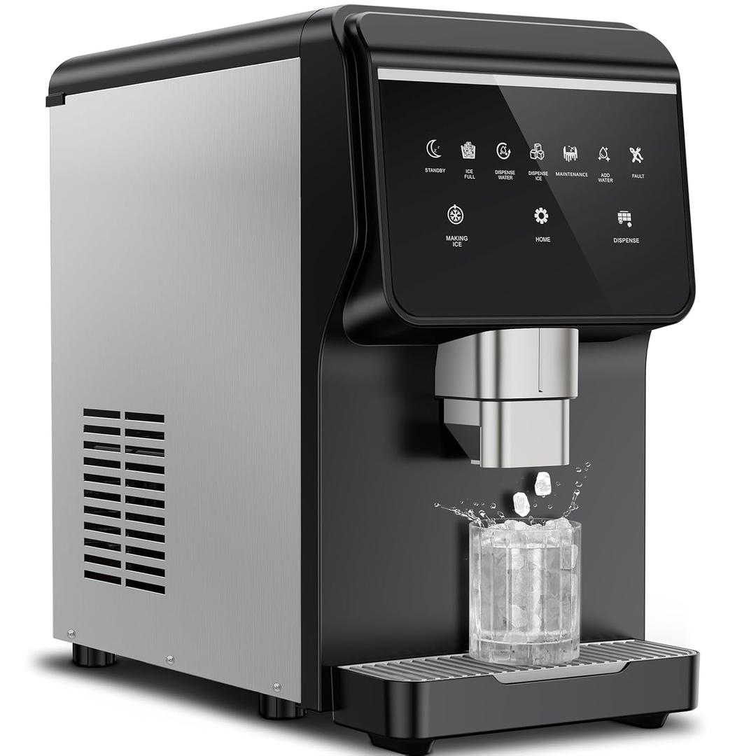 Nugget Ice Maker Countertop with 7Lbs Storage, Ice/Water/Ice & Water Optional, 90Lbs/24H Pellet Crushed Chewable Ice Machine Stainless Steels with Self-Cleaning for Home Office Kitchen Party RV