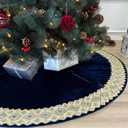 72-Inch Venetian Gilded Christmas Tree Skirt in Velvet with Gold Jeweled Band, Royal Blue