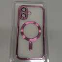 Misea Magnetic for iPhone 16 Case Compatible with MagSafe [Never Yellowing] [Military Grade Drop Protection] Full Camera Lens Protector Plating Soft Clear Phone Case for Women 6.1 inch, Hot Pink