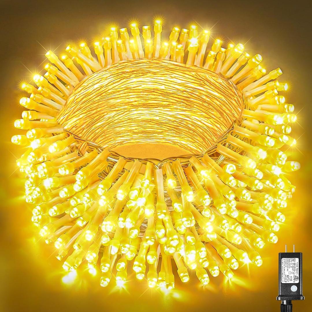 100ft 300 LED String Lights Indoor Connectable Warm White Christmas Lights Outdoor Waterproof, Twinkle Fairy Lights Plug in Clear Wire for Outside Wedding Bedroom Garden Tree Decorations