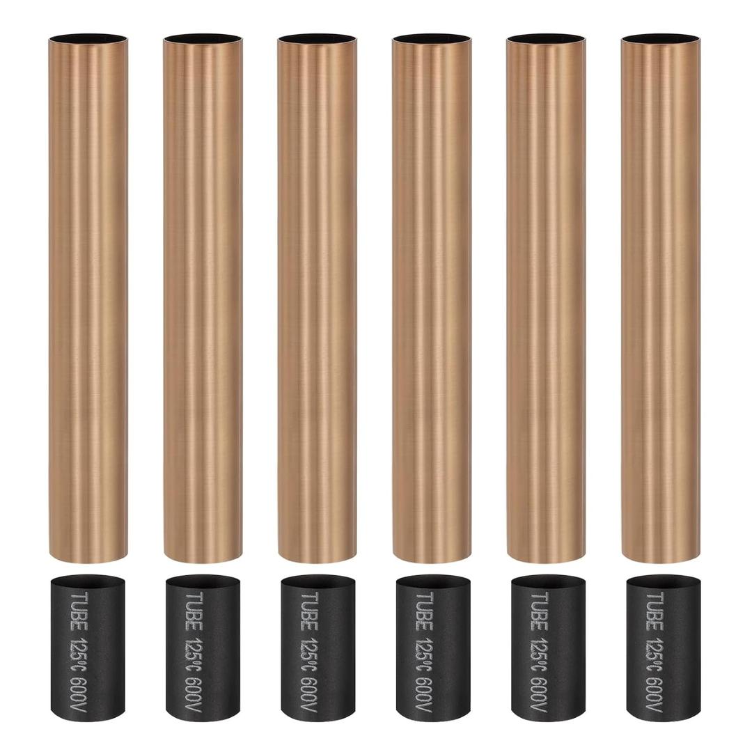 PATIKIL 6" Tall Candle Covers Sleeves, 6Pcs Metal E12 Chandelier Socket Sleeves with Insulation Heat Shrinkable Flame Retardant Tube Bulb Light Base Holder for Lamps, Red Bronze