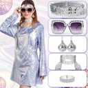 70s Disco Outfit Women, 70s Theme Disco Dress Costume Shiny Go Go Dress for Halloween Birthday Dance Party (Purple)