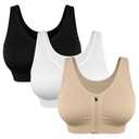 WANAYOU Sports Bra, Zip Front Closure, Wireless, Padded, U Back, Workout, Gym, Yoga, Seamless, Black/Beige/White, M