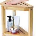 Shower Foot Rest 13.8in, Bamboo Shower Stool for Shaving Legs, Waterproof Corner Shower Stool with Storage Shelf, Shower Foot Stool for Inside Small Shower Spaces