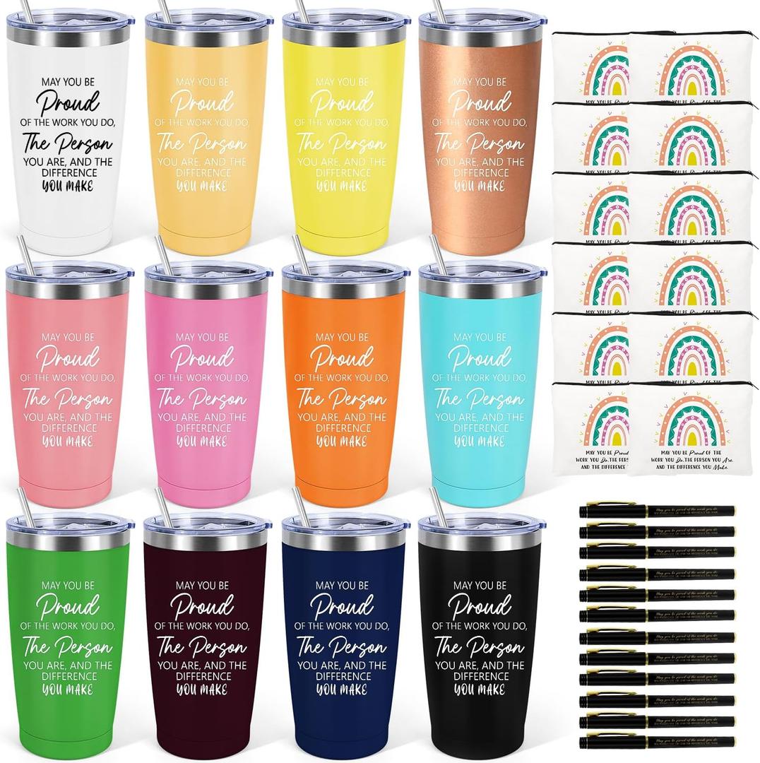 12 Set Thank You Gifts for Women, Employee Appreciation Gifts Bulk, Coworkers Teacher Nurse Retirement Gift Ideas, Inspirational Tumbler Makeup Bags Pen Thank You Gift for Coworkers Team Staffs