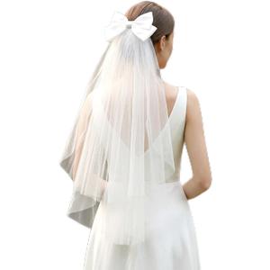 27 Inch Bachelorette Veils with Bow, Bridal Veil - Elegant Tulle Comb Hold, White Bride Veil, Bridal Bridesmaid Gift for Women and Girls