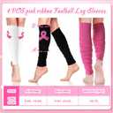 Hercicy 4 Pairs Breast Cancer Awareness Football Leg Sleeves Pink Ribbon Calf Compression Sports Sleeves for Girls Boys (Colorful)