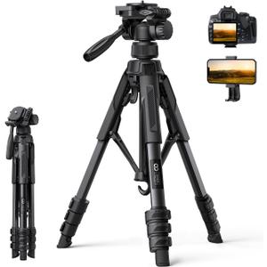 Lamicall Camera Tripod - 17.6LBS Max Load Tripod for Camera with Rapid Leg Deployment Phone Tripods for Video Recording Photo Vlog, 67" Camera Stand with Phone Holder & Carry Bag for DSLR iPhone GoPro (Black)
