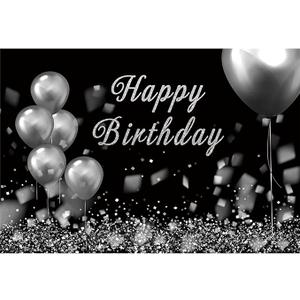 Baocicco 10x8ft Happy Birthday Photography Background Diamond Shiny Glitter Silver White and Black Balloons Backdrop Birthday Ceremony Decoration White Black Birthday Party Supplies Adult Photo Prop