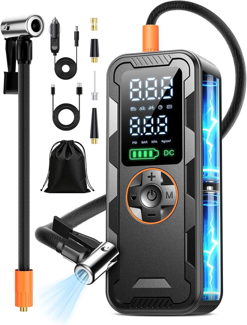Tire Inflator Portable Air Compressor, 150PSI Electric Air Pump with Digital Pressure Gauge, Fast Inflation, Auto Shut-Off, 12V LED Light, Compact&Cordless Quick Inflation for Car, Motor, Bikes, Balls