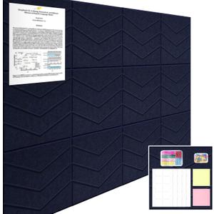 Large Cork Board 48"x36", 12 Pack Felt Bulletin Board for Walls Cork Boards Tiles with Sticky Notes, Push Pins & Clips,Tack Board for Office Home Deep Blue