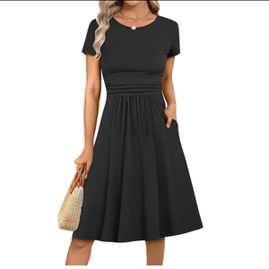 Prinbara Summer Dresses for Women 2025 Casual Fashion Short Sleeve Round Neck Pleated Dress Loose Comfort Flowy Dresses