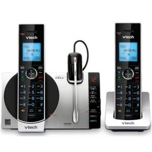 VTech DS67713 Connect to Cell, Cordless Phone with Answering Machine, DECT 6.0 Headset+2 Handset Intercom, Bluetooth, Caller ID/Call Waiting, Expandable System  Silver/Black