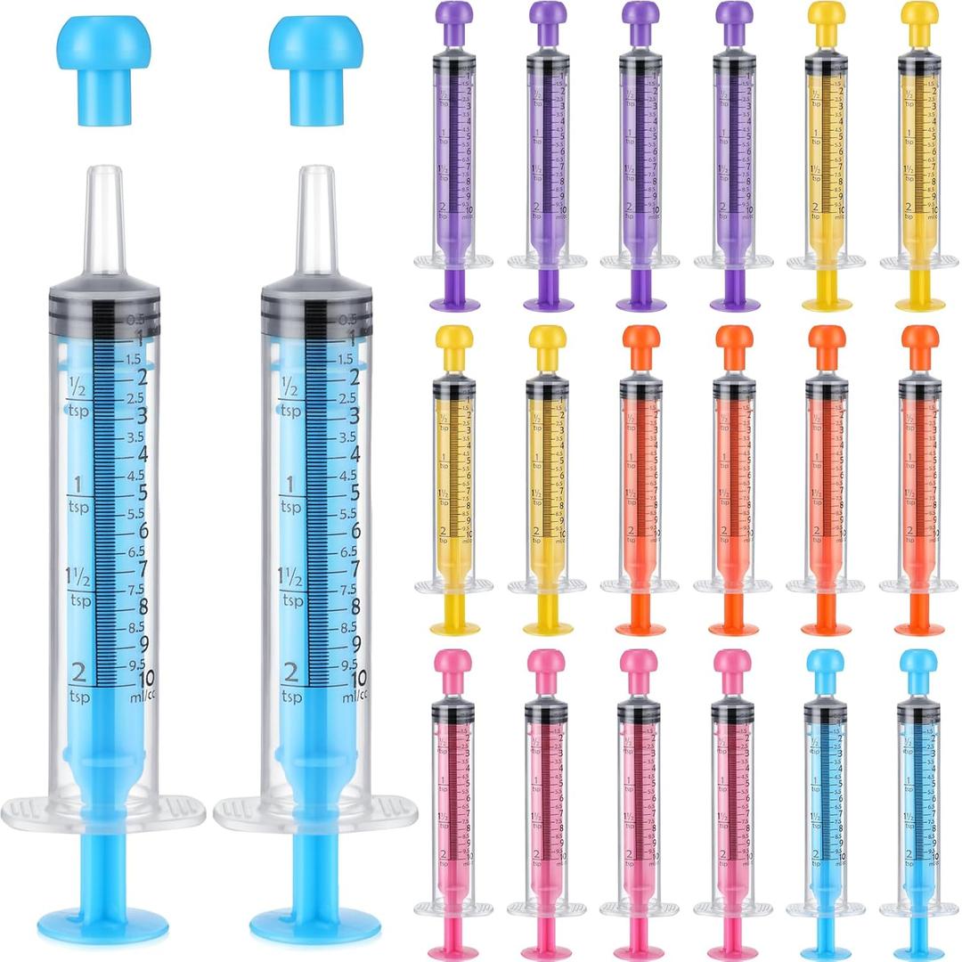 TrelaCo 20 Pack 10ml Oral Syringes with Cap for Liquid Plastic Syringe Without Needle Measuring Dispensing Tools Individually Sealed for Pets Feeding Lab Sample Injection(Multicolor)