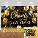 8x6ft Happy New Year Backdrop 2026 Cheers to The New Year Decorations Banner Black and Gold Happy New Year's Eve Photography Background for NYE Decorations New Years Eve Party Supplies