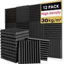 FONESO Acoustic Foam Panels, Sound Proof Foam Panels for Walls, High Desnsity Studio Soundproofing Wedges - Fire Resistant & Noise Absorbing for Studio, Office, Home (Black, 1"x12"x12" 10Pack)