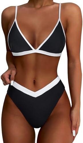 SUUKSESS Women Triangle High Cut Bikini Sets Sexy High Waisted 2 Piece Swimsuit, M