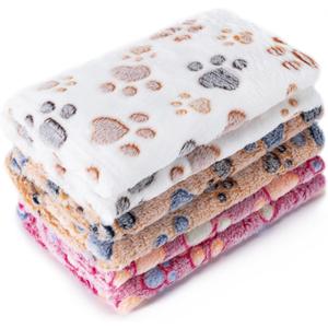 1 Pack 3 Blankets Super Soft Fluffy Premium Fleece Pet Blanket Flannel Paw Printed Throw for Dog Puppy Cat (Large 41x31'', Brown, Pink, White)