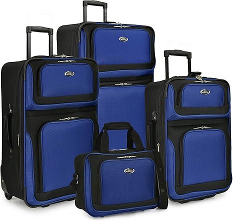 U.S. Traveler New Yorker Lightweight Softside Expandable Travel Rolling Luggage, Blue, 4-Piece Set (15/21/25/29), Blue