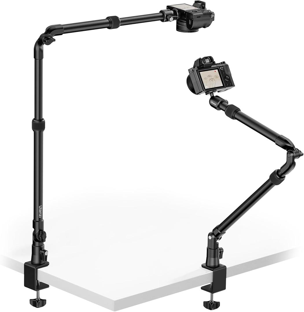 ULANZI ZJ02 Camera Desk Mount Overhead Magic Arm, 98cm/38.6inch Aluminum Adjustable Articulating Arm with 1/4" Ball Head for Cameras DSLR Lights Mount for Live Streaming/Photo Video Shooting