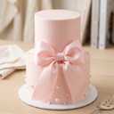 Novabright 2 Tiers 4' 6' Pink Bow Pearl Fake Cake Round Prop Cake Birthday Decorations Artificial Wedding Dessert Props Pink Bow Topper for Display Photography Women Birthday Gift