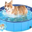 YSJILIDE Foldable Dog Pool, Portable PVC Dog Pet Swimming Pool, Collapsible Plastic Dog Bath for for Large Medium Small Dogs & Kids (S-32"x 8" Blue)