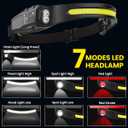 Headlamp Rechargeable 3Pack, 230 Wide Beam LED Headlamp, 7Mode Headlamps for Adults, Head Lamp with Motion Sensor, Red Light Head Lamps LED Rechargeable, Head Lights for Forehead Running Camping
