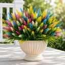 24 Bundles Artificial Lavender Flowers Outdoor UV Resistant, 4 Colors | Faux Plants in Light Blue, White, Pink, Yellow, Realistic Fake Outdoor Flowers for Garden Porch Window Box Decor